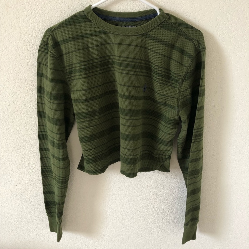 Volcom striped olive green cropped thermal M
